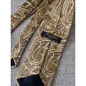 Brooks Brothers Maker's &Merchants Mens Tie parsley gold print Silk 3 3/8" x 58"